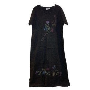 Lucy & Ezzy Women’s Large Dress Maxi Black Hand painted Lagenlook Boho